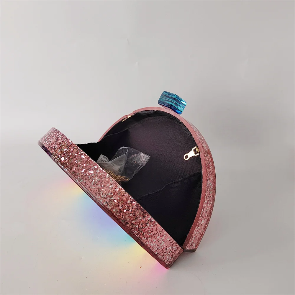 Half Room Colorful Glitter Rainbow Acrylic Box Clutches Evening Women Summer Wedding Party Purse And Handbag Ladies Casual Bag