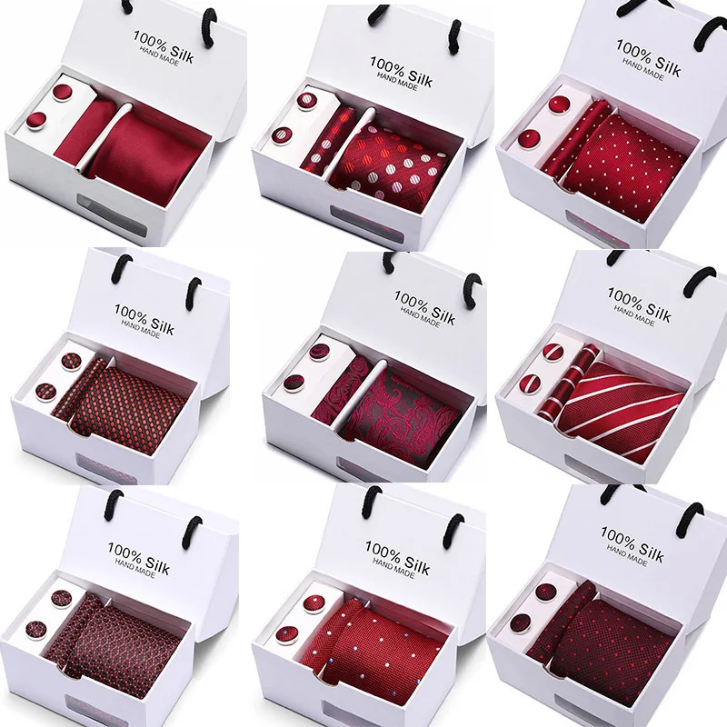 Men's tie Gift box Gift packaging, including tie square cufflinks White gift box Group tie various colors business wedding ties