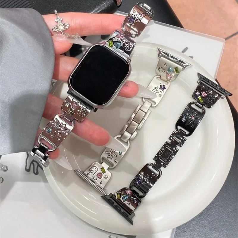 Line-patterned Cat Metal Band, Suitable for S10-1 Ultra SE Series, Cute and Creative Wristband (Does Not Include Watch)