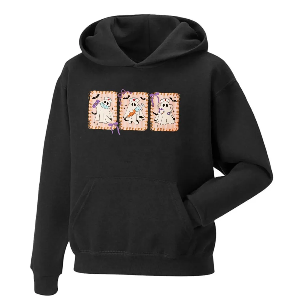 Three Ghosts Spooky Halloween Hoodie Vintage Unisex Pullover Graphic Sweatshirt Cute Funny Frame Long Sleeve Autumn Winter
