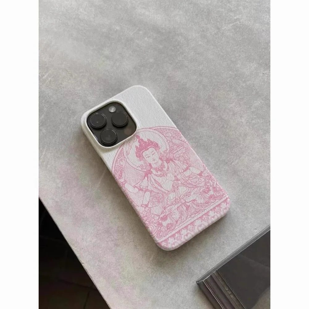 Capa de telefone com padrão de buda rosa estilo arte cultural religiosa para iPhone 17 16 15 14 11 12 13 Pro Max Plus capa traseira