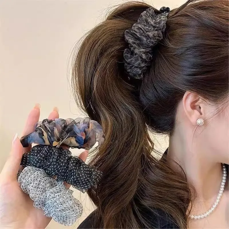 

Korean-Style Polka Dot Colour-Block Pleated Printed Mesh Hair Clip For Women Fashionable Banana Clip Hair Accessory