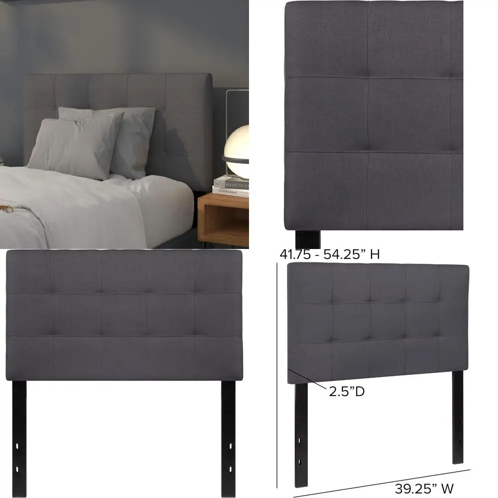 لوح رأس مزدوج منجد مبطن من قماش رمادي داكن، مريح وأنيق لغرفة النوم