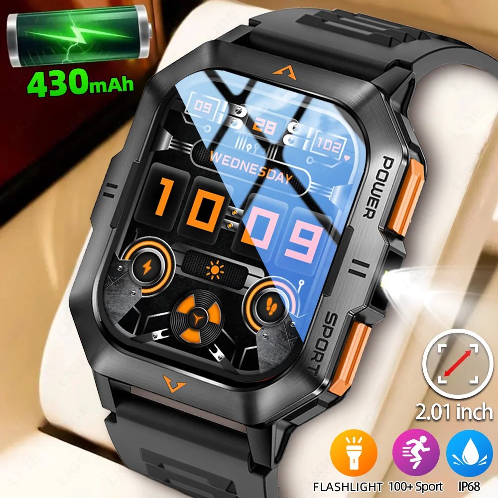

LIGE Outdoor Flashlight Smartwatch 430mAh Battery LED Flashlight BT Call Health Monitoring Sports Waterproof Smart Watch For Men