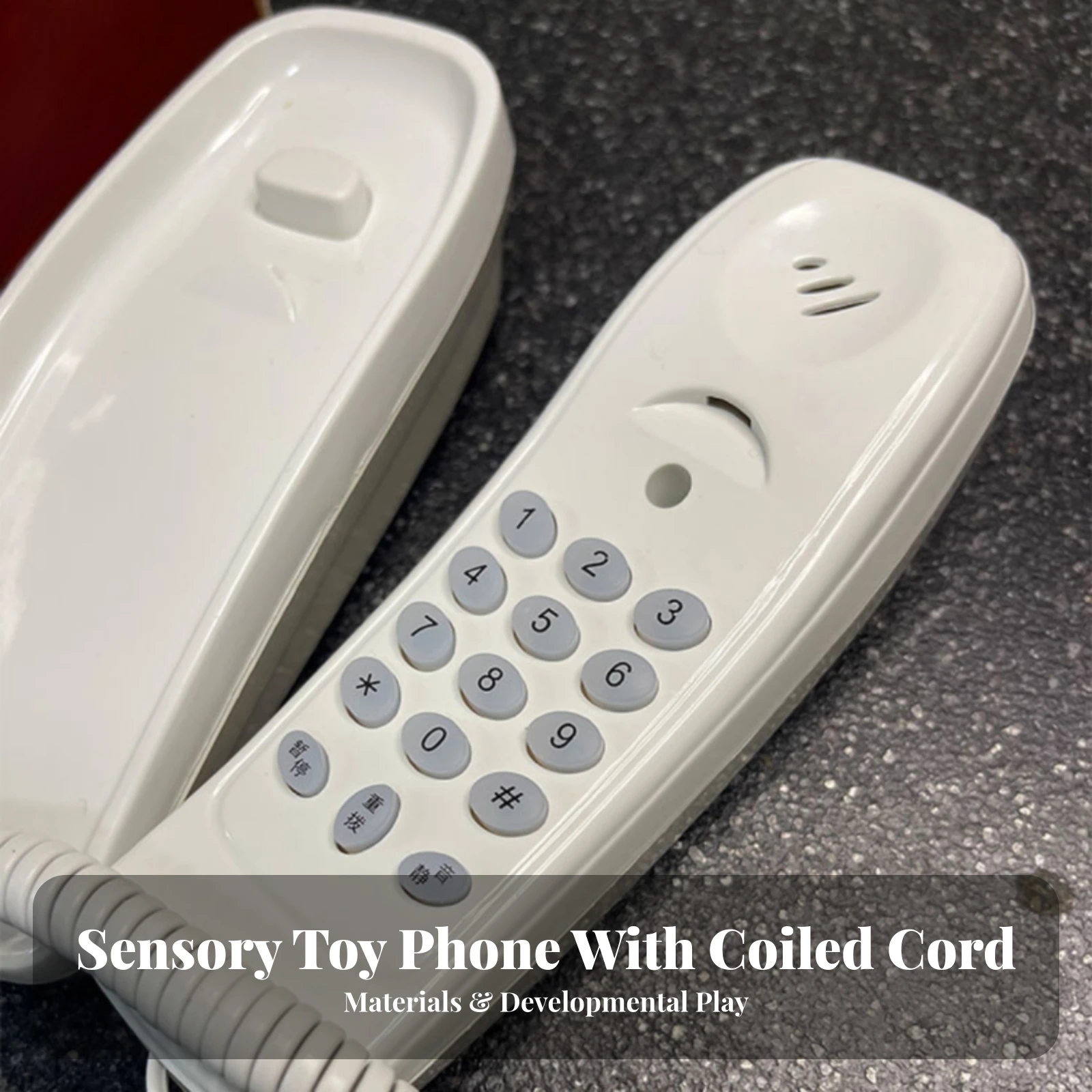 Busy Board Toy Phone with Keypad Tactile Plastic Play Phone with Handset and Cradle Pretend Play Telephone with Coiled Cord
