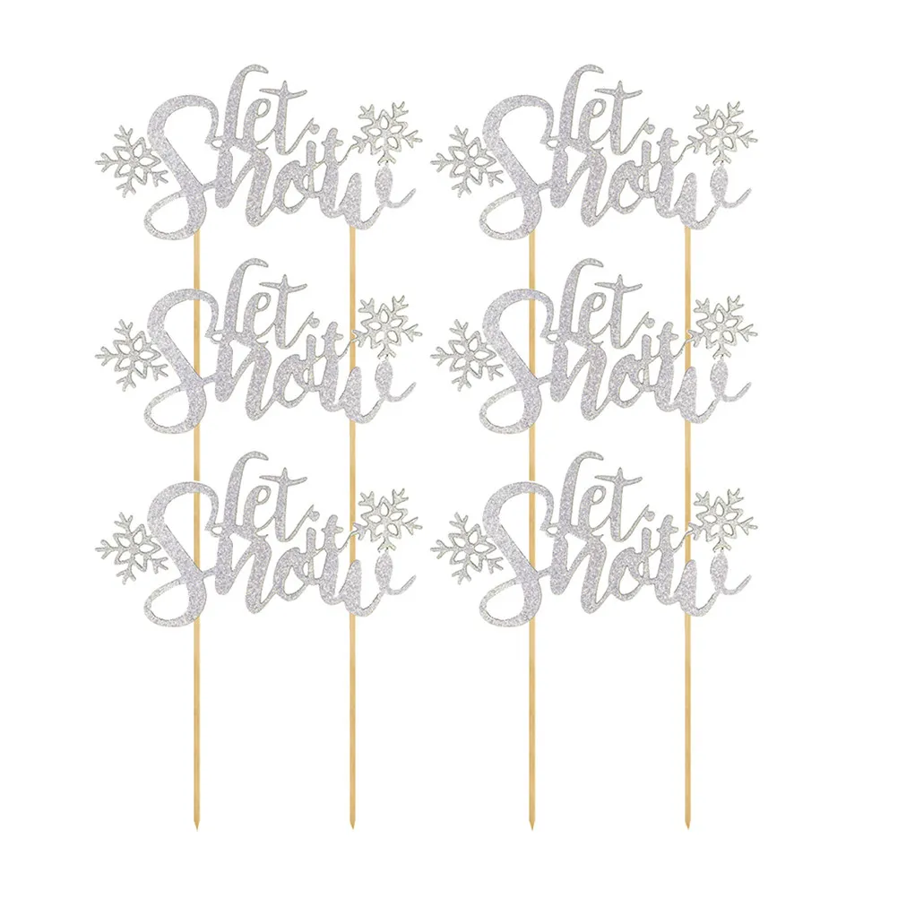 6Pcs Cake Decoration Let It Snow Paper Cake Picks for Christmas Party Cupcake Decor Dessert Table Decorative Supplies view 2