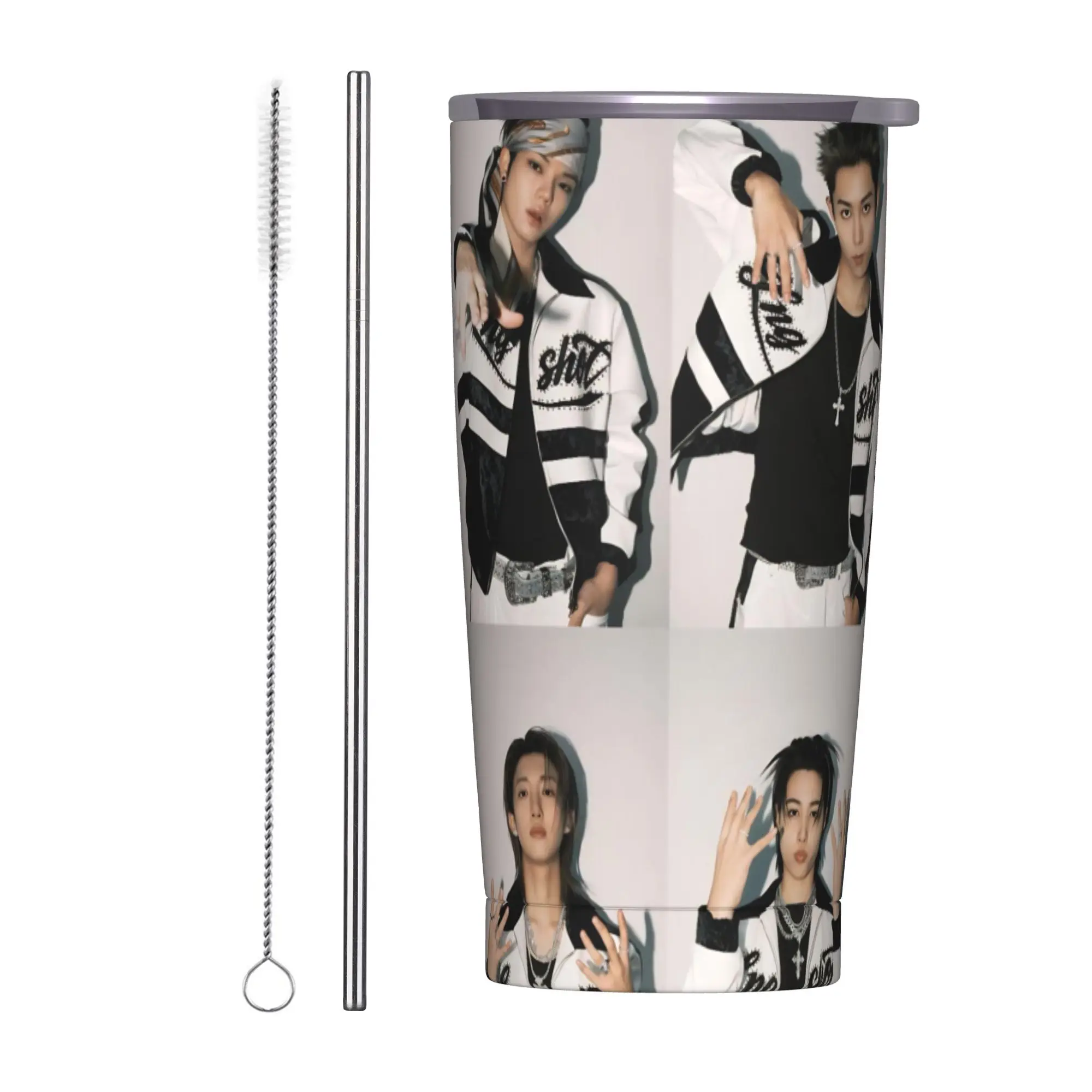 Kpop Group Lngshot  Insulated Tumbler with Straws  Vacuum Coffee Mugs Double Wall Car Bottle Cups 20oz