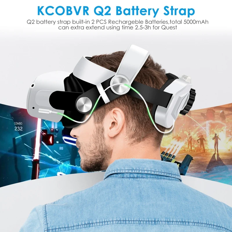 For Oculus Quest 2 Head Strap VR Adjustable Rechargeable Headset VR Glass Accessories Mount Face Padding VR Stand