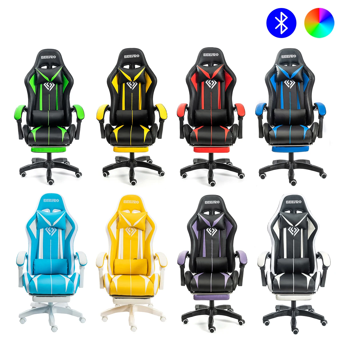 RGB Light Gaming Chair Office Chair 135 Degrees Gamer Computer Chair Ergonomic Swivel 2 Point Massage Recliner Bluetooth Speaker