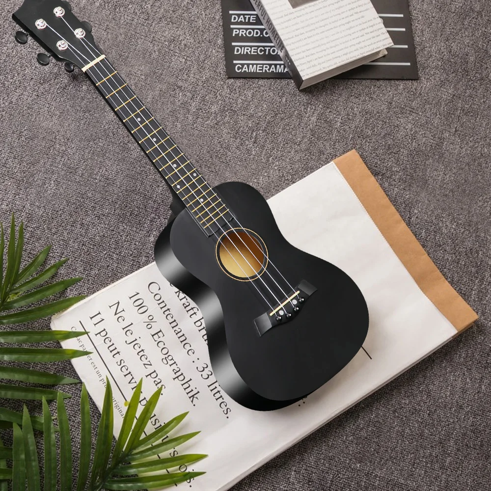 23-inch Ukulele Acoustic Ukulele Kit with Storage Bag Strap Bridge Pin Pitch Shifter Pickup Tuner Cleaning Cloth Basswood