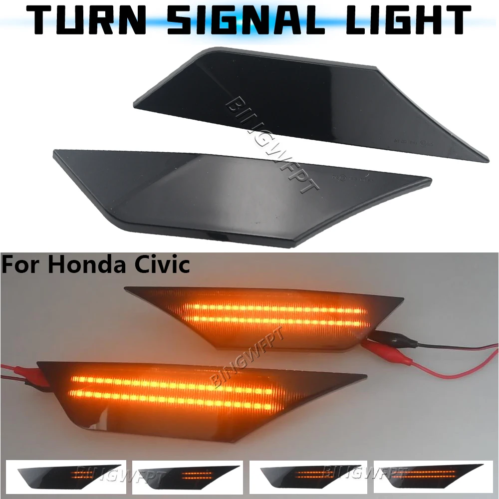 2Pcs Smoked Lens LED Side Marker Car Lights For Honda Civic 2016 2017 2018 2020 34300-TET-H01 Auto Reflector Turn Signal Lights