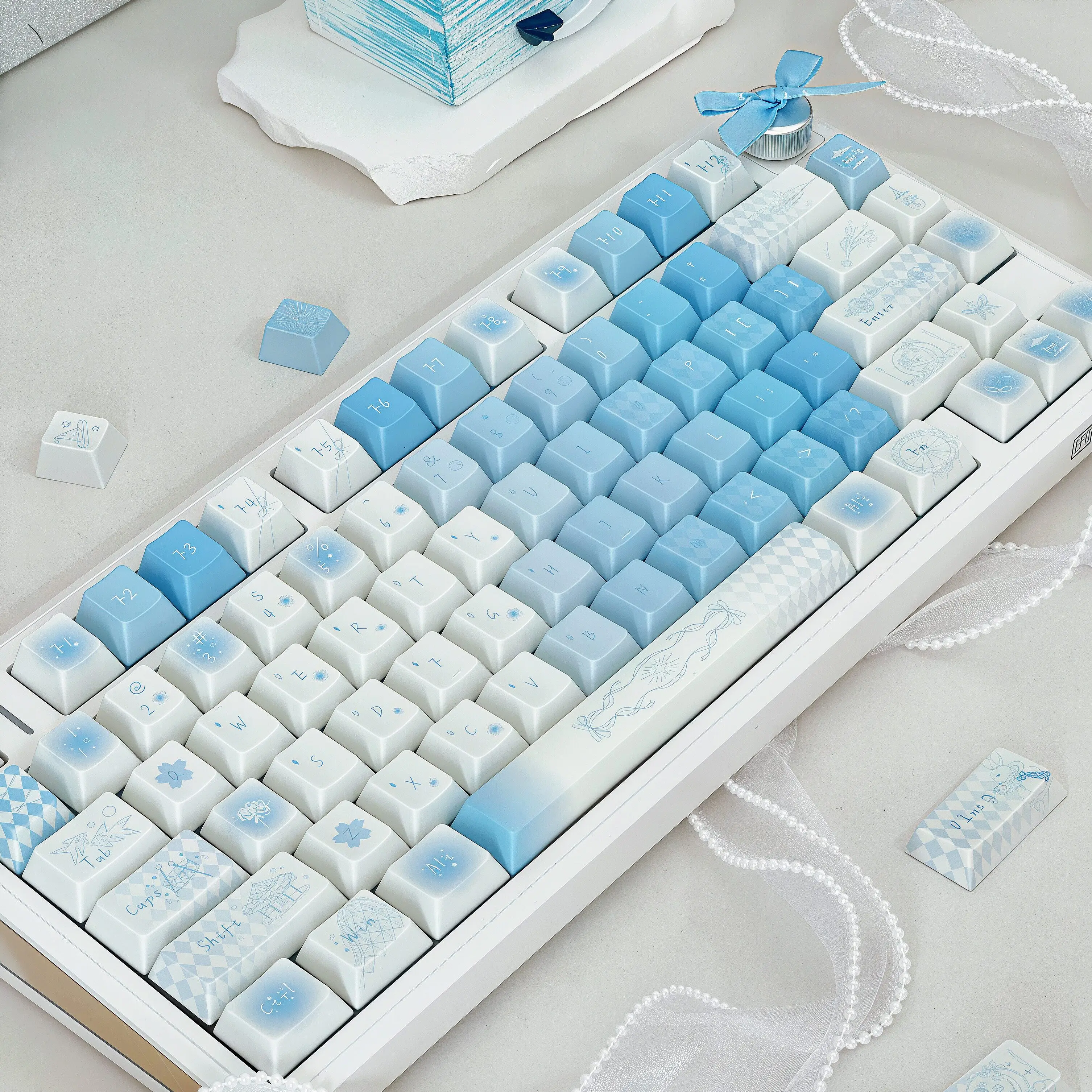 MAIMOOO Keycaps Misty Island Clear Frost Cute Blue Moa Cherry PBT Heat Sublimation Personalized Keyboard Keycaps