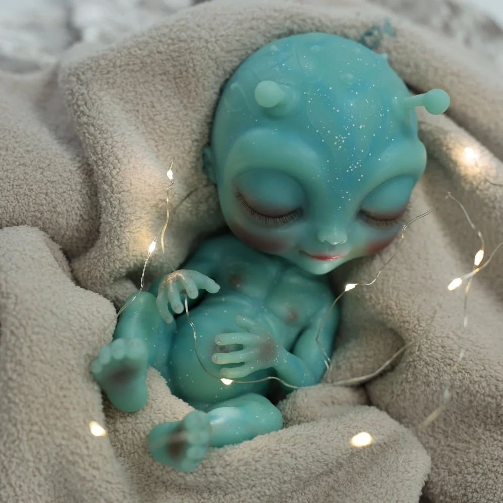 Cloveray 24 cm Full Body Silicone Realistico Reborn Baby Doll 9 pollici Realistico Blu Alieno Umanoide Bambola In Silicone Fatta A Mano Regalo di Arte