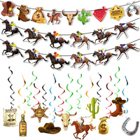 Western Horse Racing Cowboy Birthday Decoration Swirls Streamers Garland Banner Baby Shower Cowboy Wild West Theme Party Supplie
