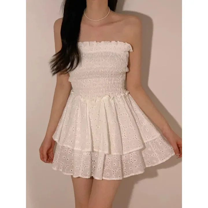 

Chic Pure Desire White Sexy Strapless Short Dress Women's Black Puffy Skirt Summer Elegant Style City Commute Scene