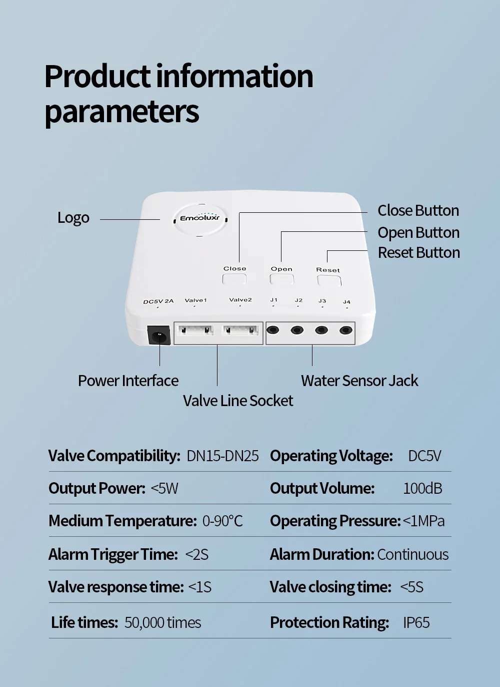 Detector de alarma de fugas de agua con CA/batería con voz de advertencia fuerte de 85dB y Flash de luz LED, para protección de seguridad del hogar