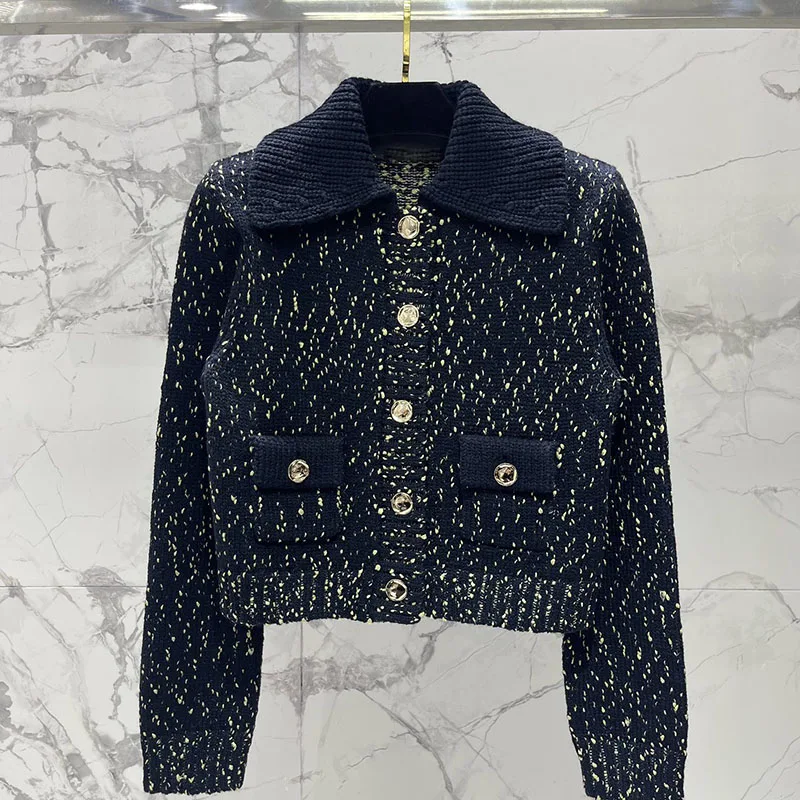 Woman clothing y2k fall and winter lapel floral knit Women coat2024 elastic waist wrap hip midi dresses two piece set for women