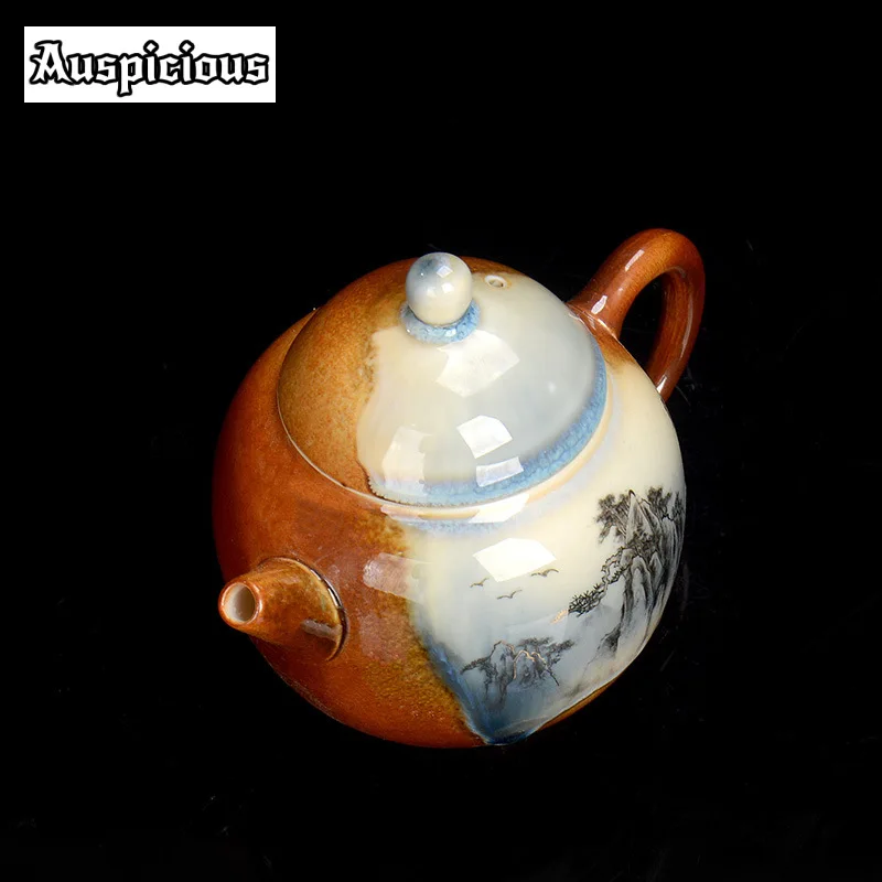 230ml Handmade Wood-fired Porcelain Teapothanddrawn Landscape Pot Creative Tea Maker Kettle Tieguanyin Cha Accessories Craft