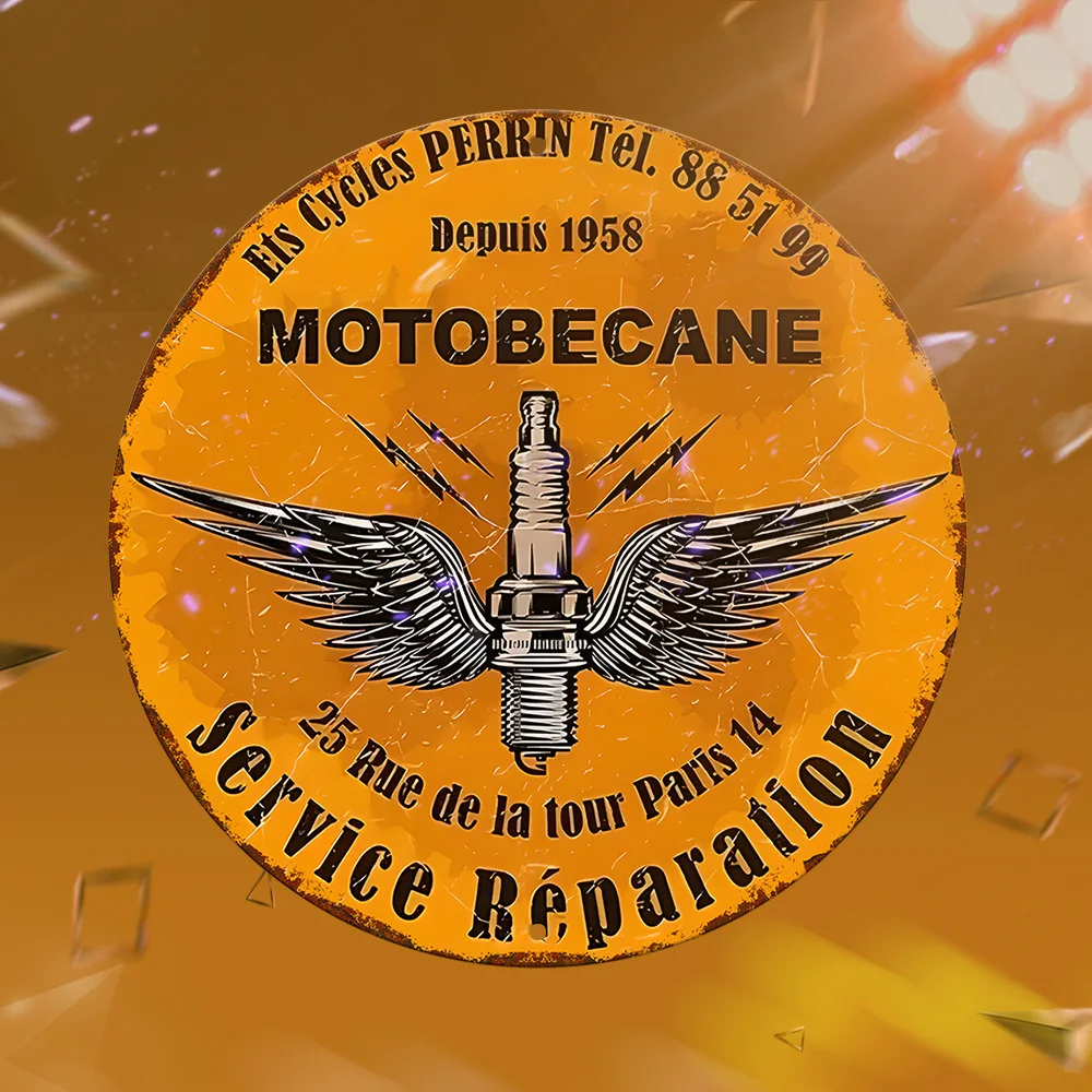 1pc MOTOBECANE Vintage Aluminum Wall Sign 20.32x20.32 cm - Retro Motorcycle Art with French Text, Orange & Black Metal Plaque fo image 4