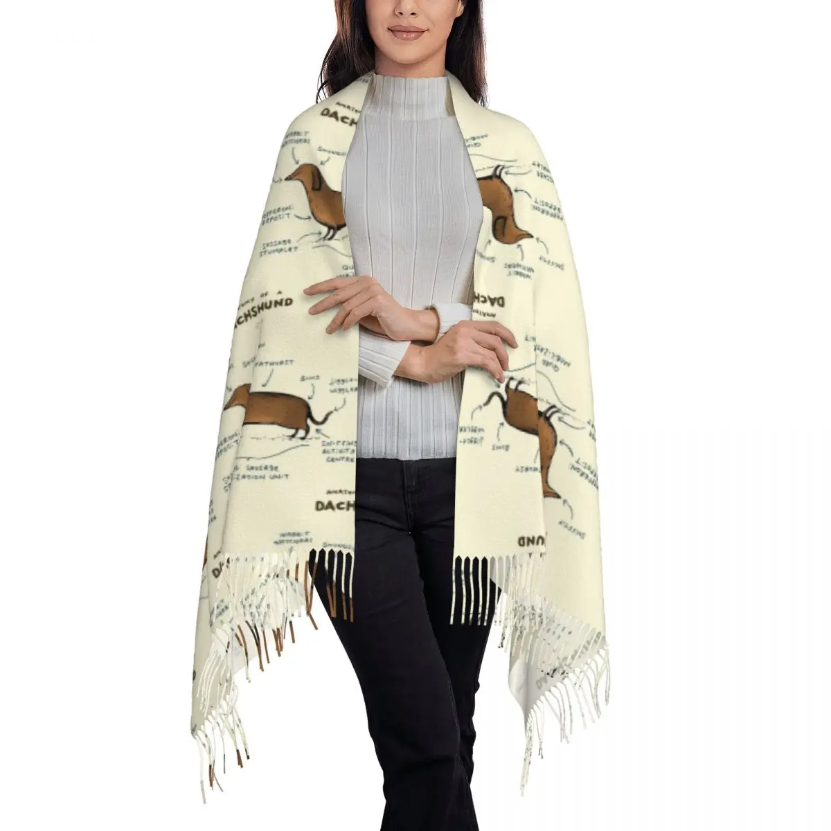 Anatomy Of A Dachshund Dog Scarf Tassel Scarves Women Soft Warm Shawls and Wraps Long Fall Winter Shawl Wrap