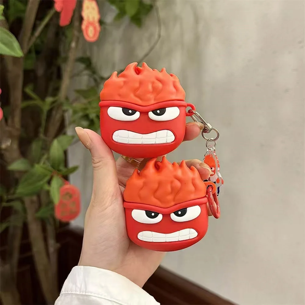 3D Cartoon Anger Flame Silicone Earphone Case For AirPods Pro3 Pro2 Pro 4 3 2 1 Gen Shockproof Safe Headphone Cover With Pendant