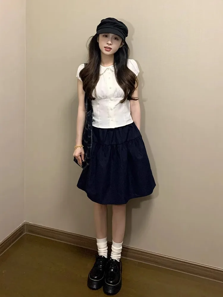 

Комплект летней спортивной одежды, женский тонкий ор Све с воротником irt и юбка, утягивающий комплект из двух предметов для молодежи