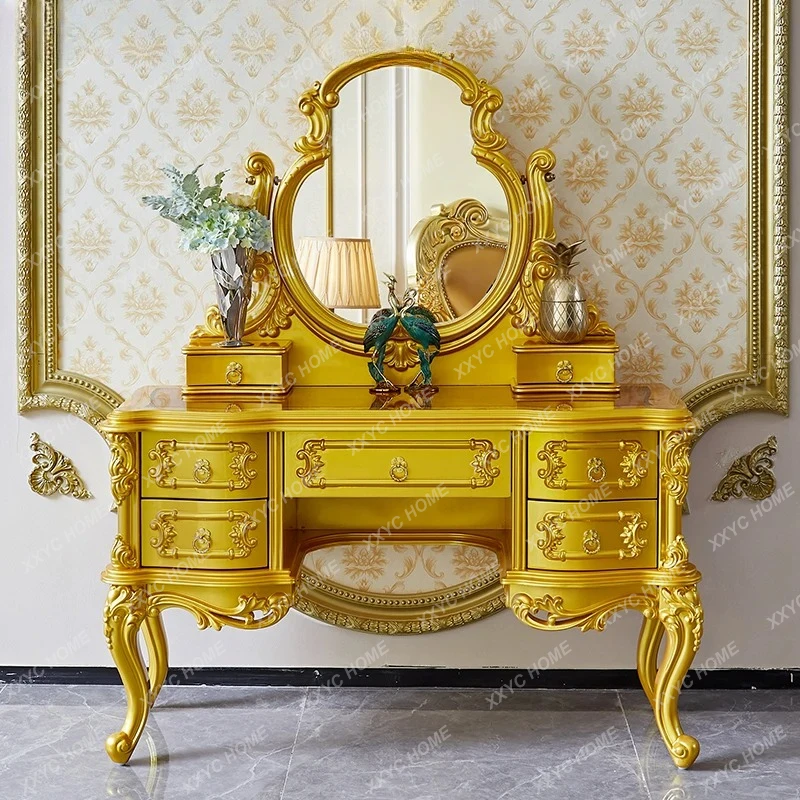 

Туалетный столик из массива дерева с резьбой, комбинированный, для спальни, в стиле легкой роскоши, для принцессы