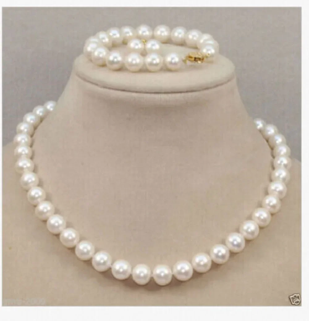 

Natural Pearl AAA8-9mm White Round Pearl Necklace 18inch+Bracelet 7.5-8inch Earring Set 14k Gold