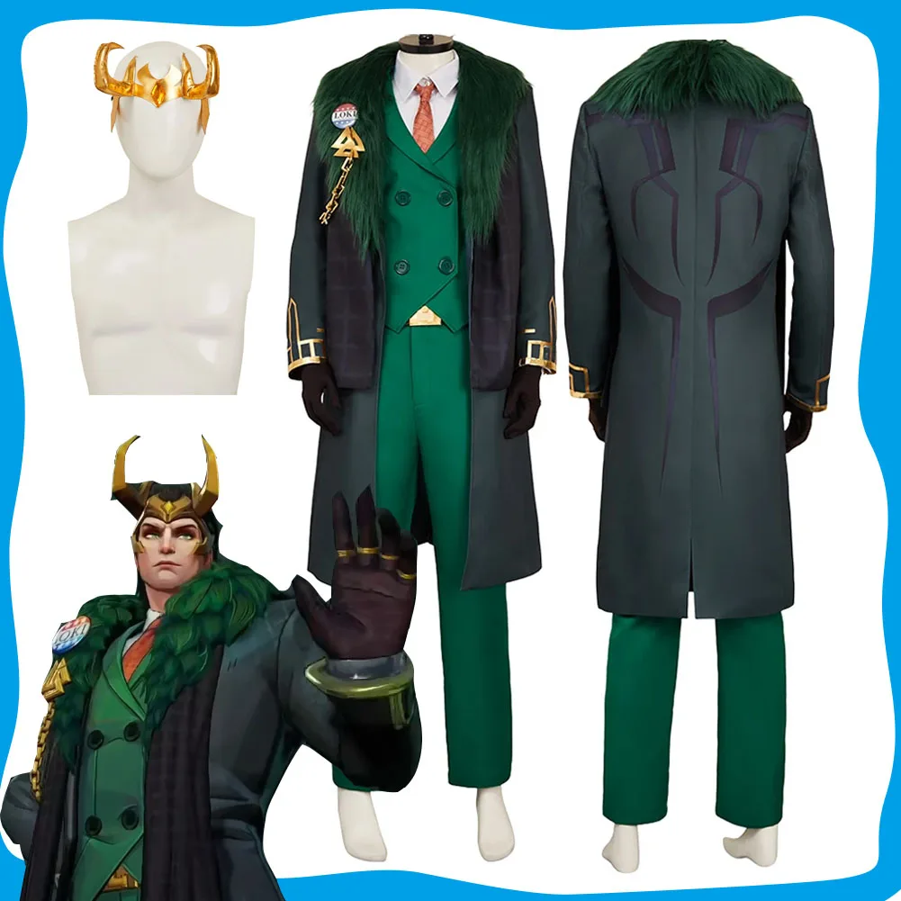 

Loki Cosplay Men Fantasy Green Presidential Set Costume Roleplay Game Rivals Disguise Outfits for Adult Halloween Carnival Suit