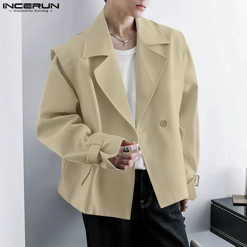 INCERUN Tops 2024 Korean Style Fashion New Men Solid Simple Lapel Design Jackets Coats Casual Streetwear All-match Jackets S-5XL