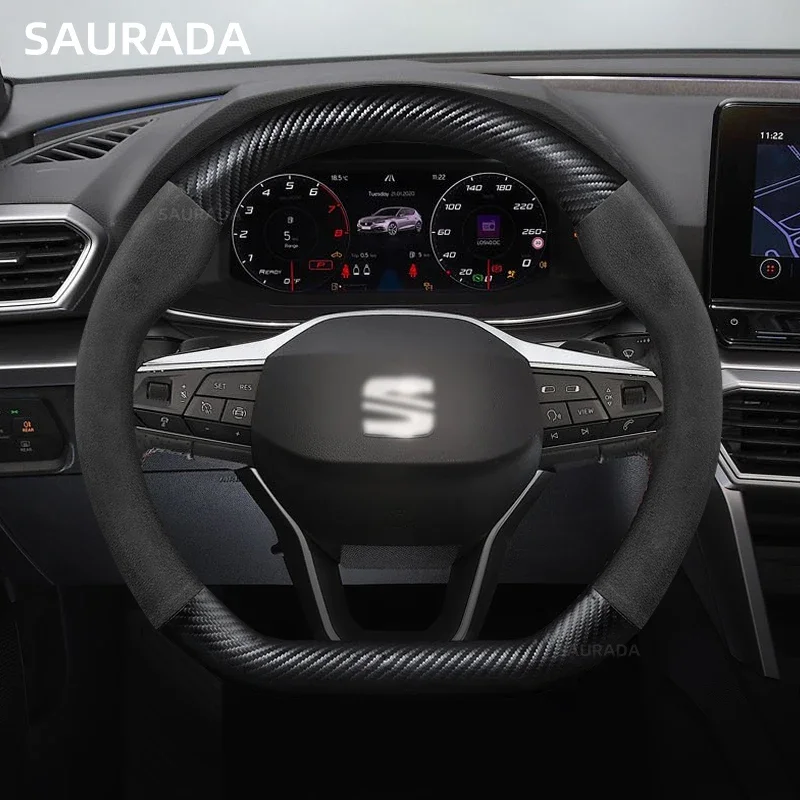 38cm Non-Slip For SEAT Tarraco Arona Ateca Ibiza Toledo Mii Leon Arosa Exeo ST FR Car Steering Wheel Cover Microfiber Leather