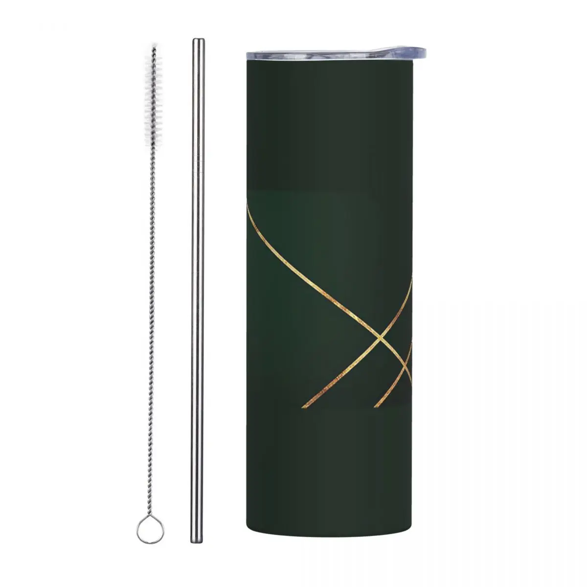 Minimalist Dark Green And Gold Lin Stainless Steel Tumbler Vacuum Insulated Mug Thermal Cold Bottle Straw With Lid 20oz