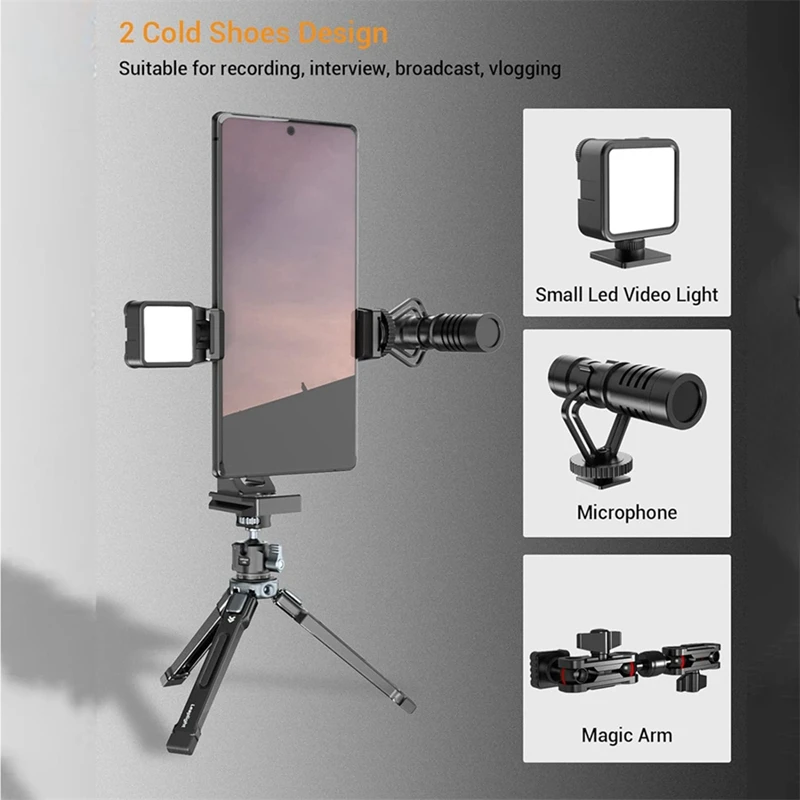 360 Rotatable Smartphone Tripod Mount Clip W Cold Shoe Arca Phone Holder Clamp For Photography LED Microphone Magic Arm Durable