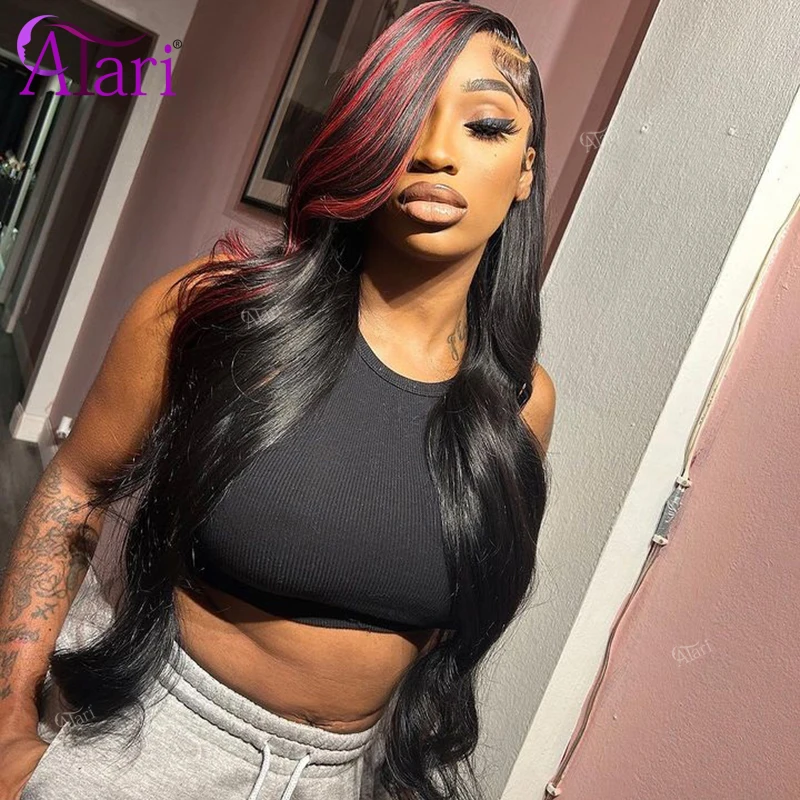 

Red Highlights Body Wave Human Hair Wigs Pre Plucked 13x4 13x6 Lace Frontal Burgundy Brazilian Hair Transaprent 5x5 Closure Wig