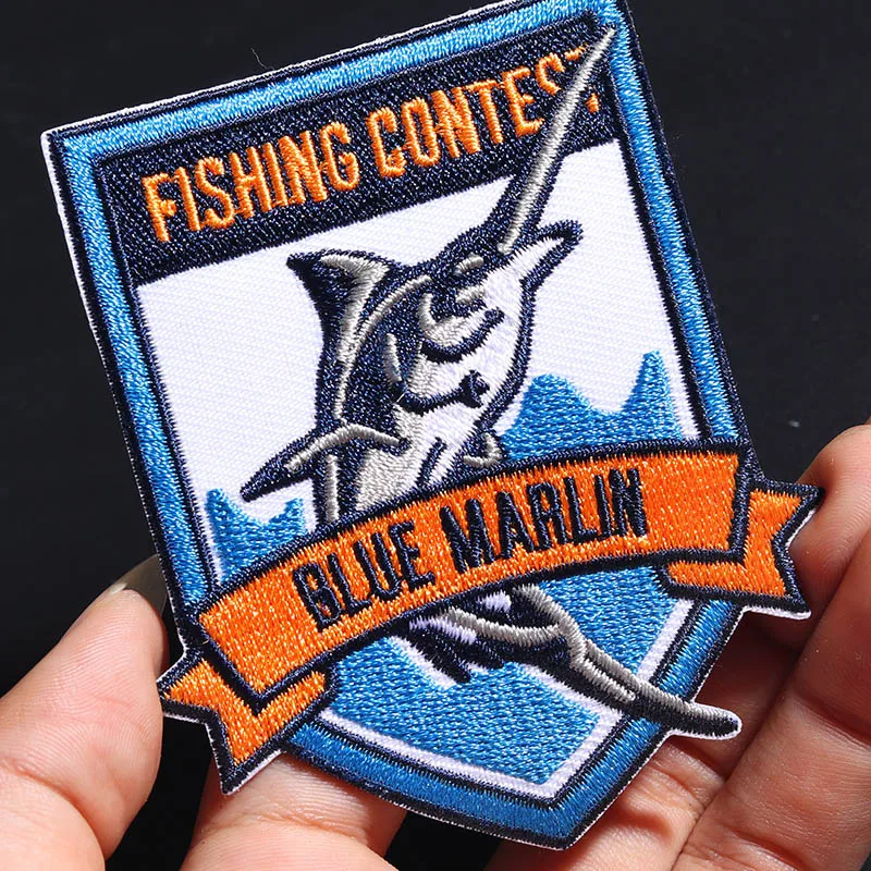 High quality tuna badge size: 8 * 6CM patches Embroidery Patches Cowboy Iron On DIY Decoration Sticker Backpack