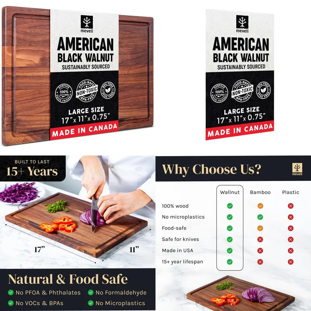 

Canadian-Made Walnut Reversible Cutting Board with Juice Groove, 17x11x0.75