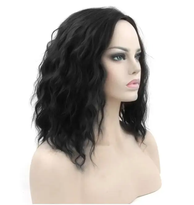 Peruca de cabelo sintético curto encaracolado para mulheres, perucas cosplay, cabelo partido, Borgonha, verde, vermelho, preto, rosa