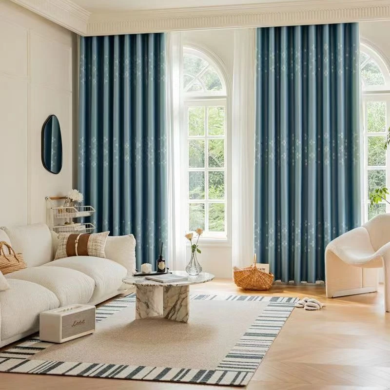 Custom Size Ginkgo Leaf Jacquard Fashion Curtains with White Sheer Tulle Elegant European Window Decor for Living Dining Bedroom