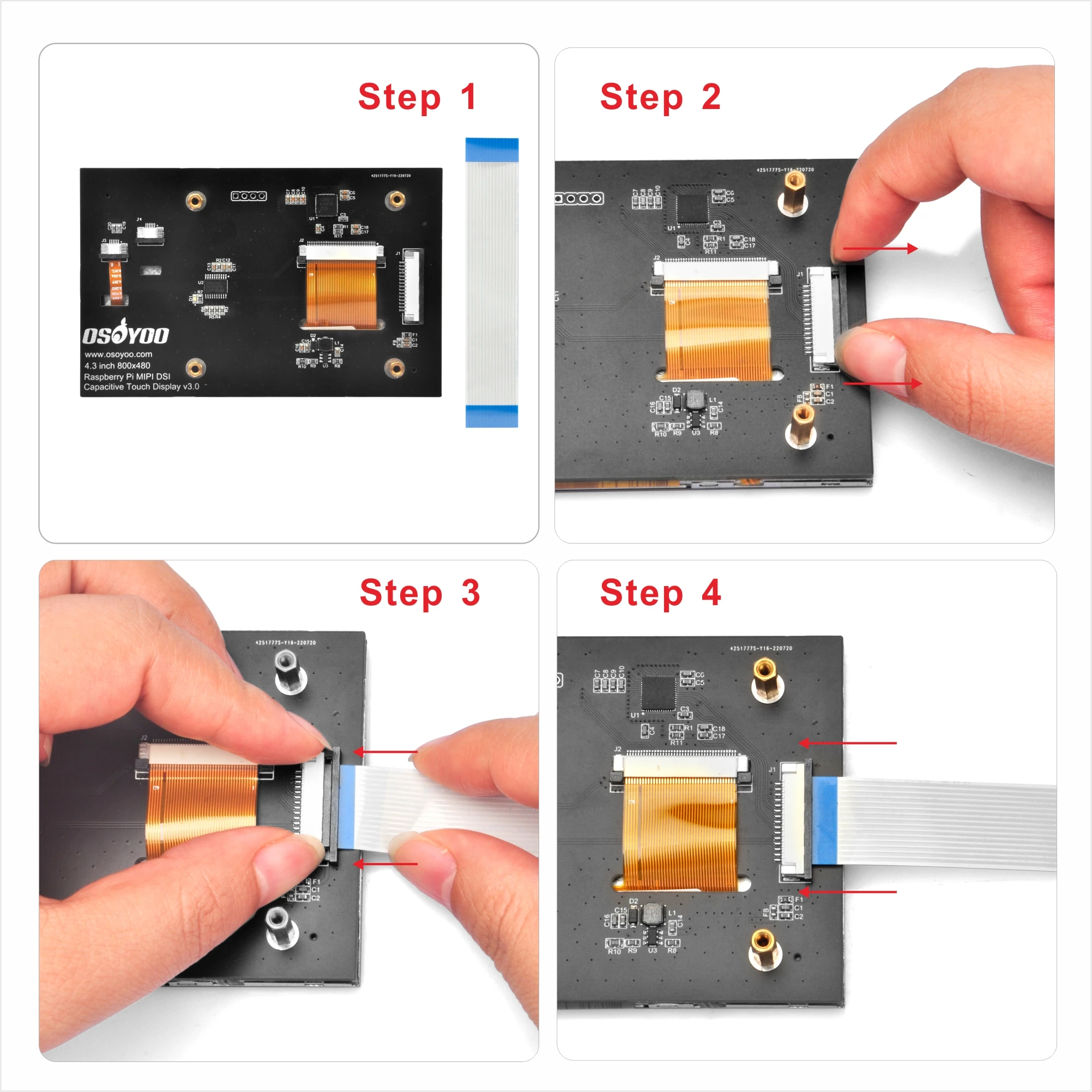 OSOYOO 4,3 Zoll IPS LCD kapazitiver Touchscreen Display 800×480 DSI Schnittstelle für Raspberry Pi 4 3 2 Modell B B+ A+