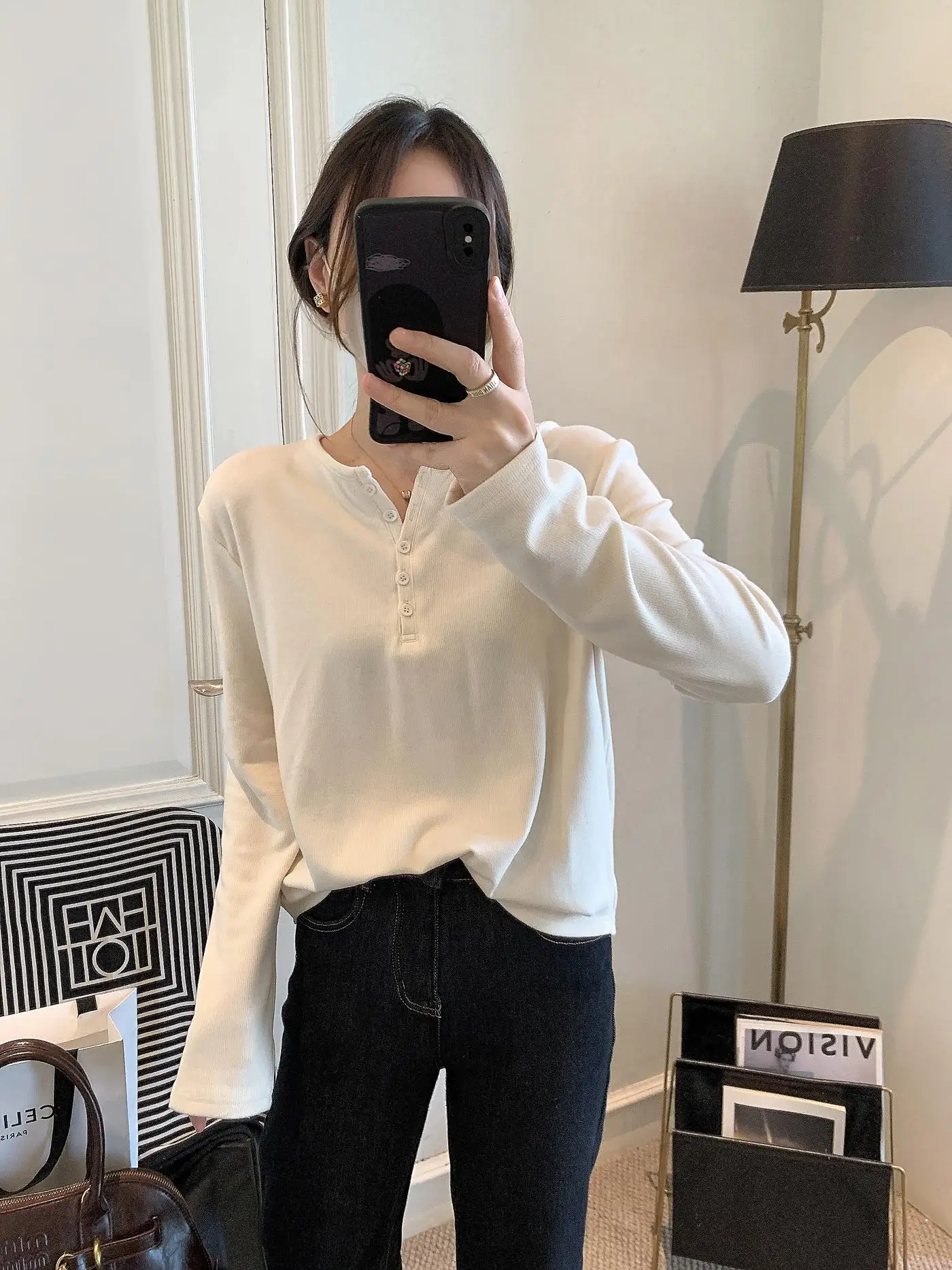 

Women's Fce Lined Button up f Open Collar Base irt Faionable Design Winter Inner Wear Top Korean Sle round Ne L...