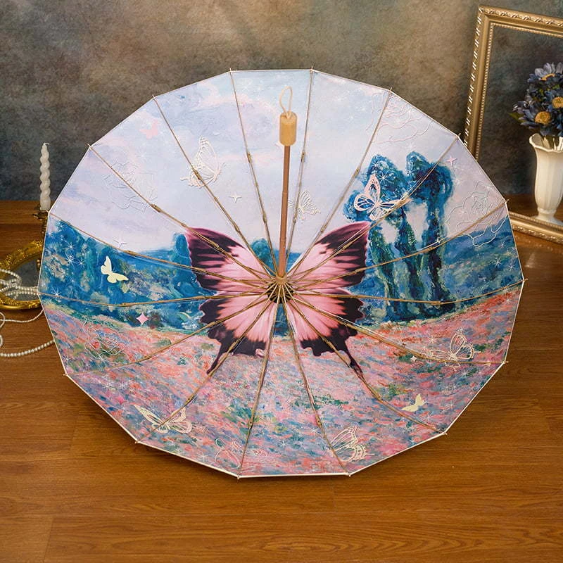 Oil Painting Color Glue Sun Umbrella UV Protection Rain and Sun Umbrella Dual-purpose