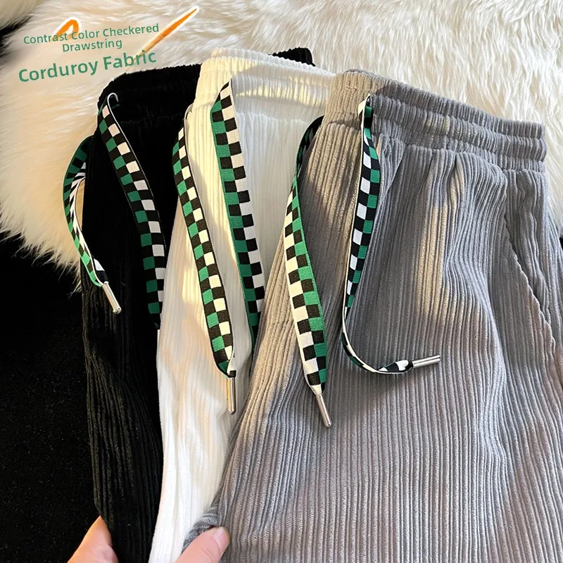 

American Retro Corduroy Men's Loose Wide Leg Casual Pants Trendy Color All-Match Sports Pants Breathable Long Pants
