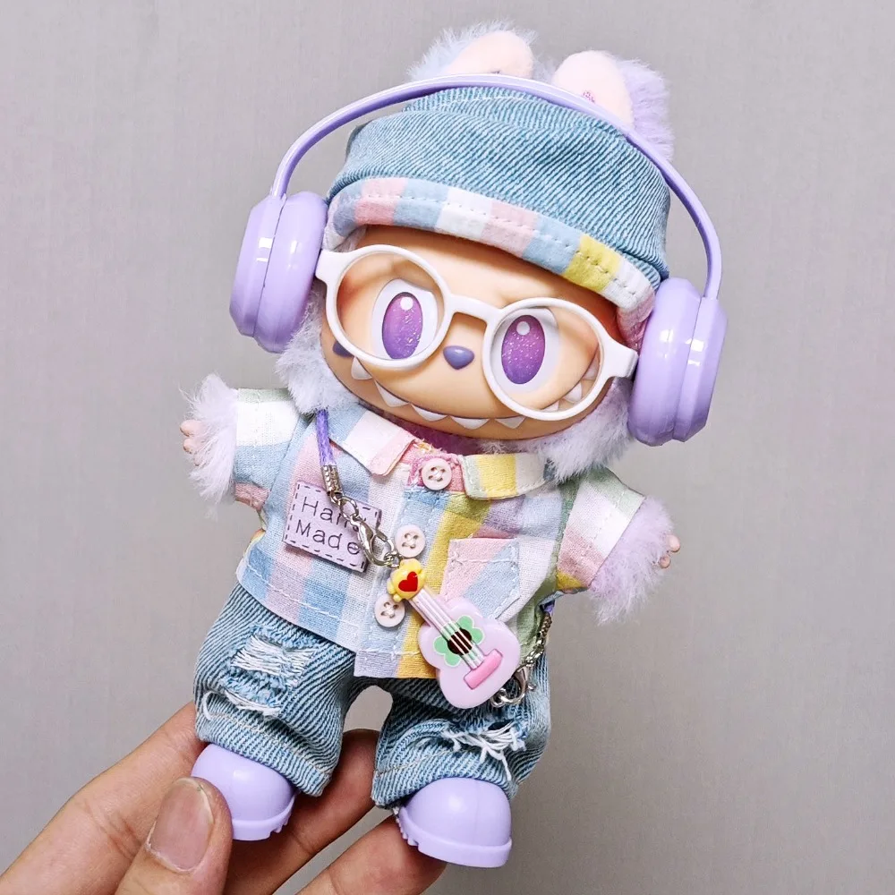 

For Ropa Labubu 3.0 V1/v2/v3 Baby Doll Outfit Outing Clothes Rainbow Lattice Plaid Shirt Heart-pounding Macaron for Labubu Cloth