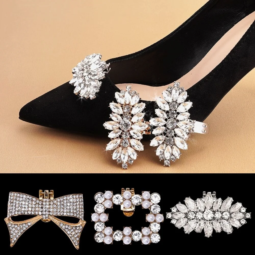 1pc Shiny Crystal Shoes Clips Wedding Bride Shoes Decoration Removable High Heel Charms Rhinestones Buckle DIY Shoes Accessories