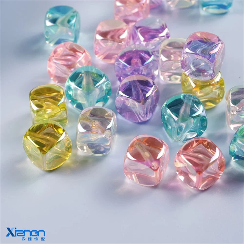 CH39  Color Ice Cube Square Bead Diagonal Hole Candy-colored Beaded Acrylic Bracelet Jewelry Accessories Diy Hand-made.