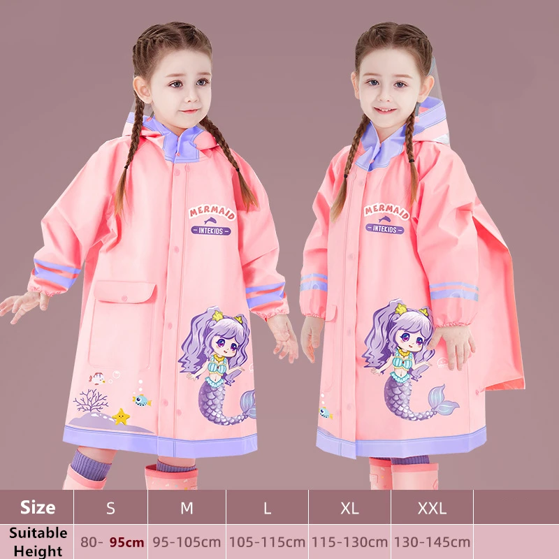 Cute Children\'s Raincoat Waterproof Cartoon Mermaid Rabbit Raincoat Jacket With Backpack Position Children\'s Holiday Gift