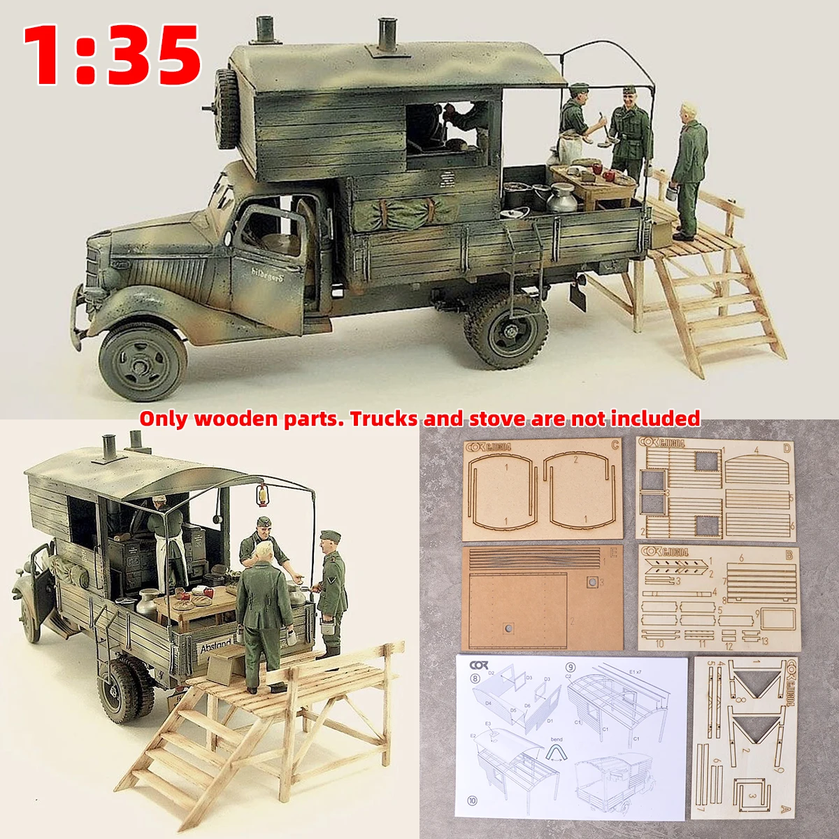 Kit de modelo a escala 1/35, material de madera, camión militar, compartimento de coche, caja de camioneta, piezas modificadas, accesorios para modelos