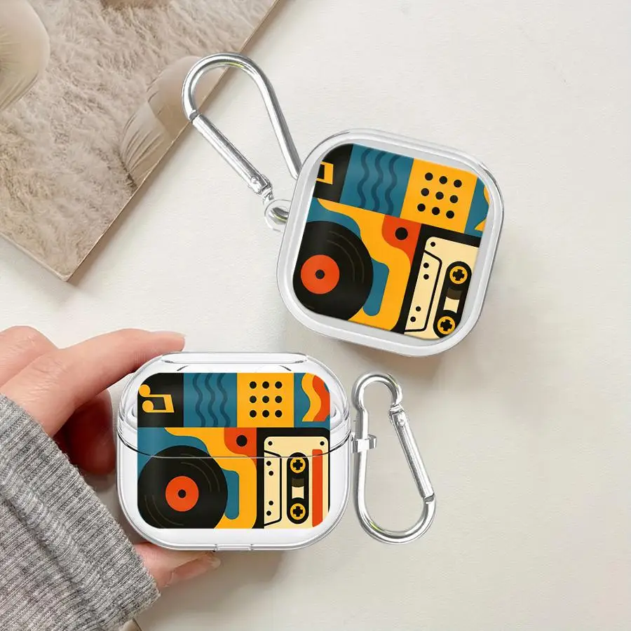 Trendy Retro Music Pattern Case For Samsung Galaxy Buds 3 FE Live 4Pro 3Pro 4 Pro 2 Clear Earphone Cases Cover