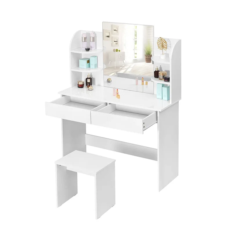 طاولة زينة مصنوعة من مادة خشبية، مقعد مرآة، ضوء ED، طاولة زينة قابلة للتعديل، كبيرة