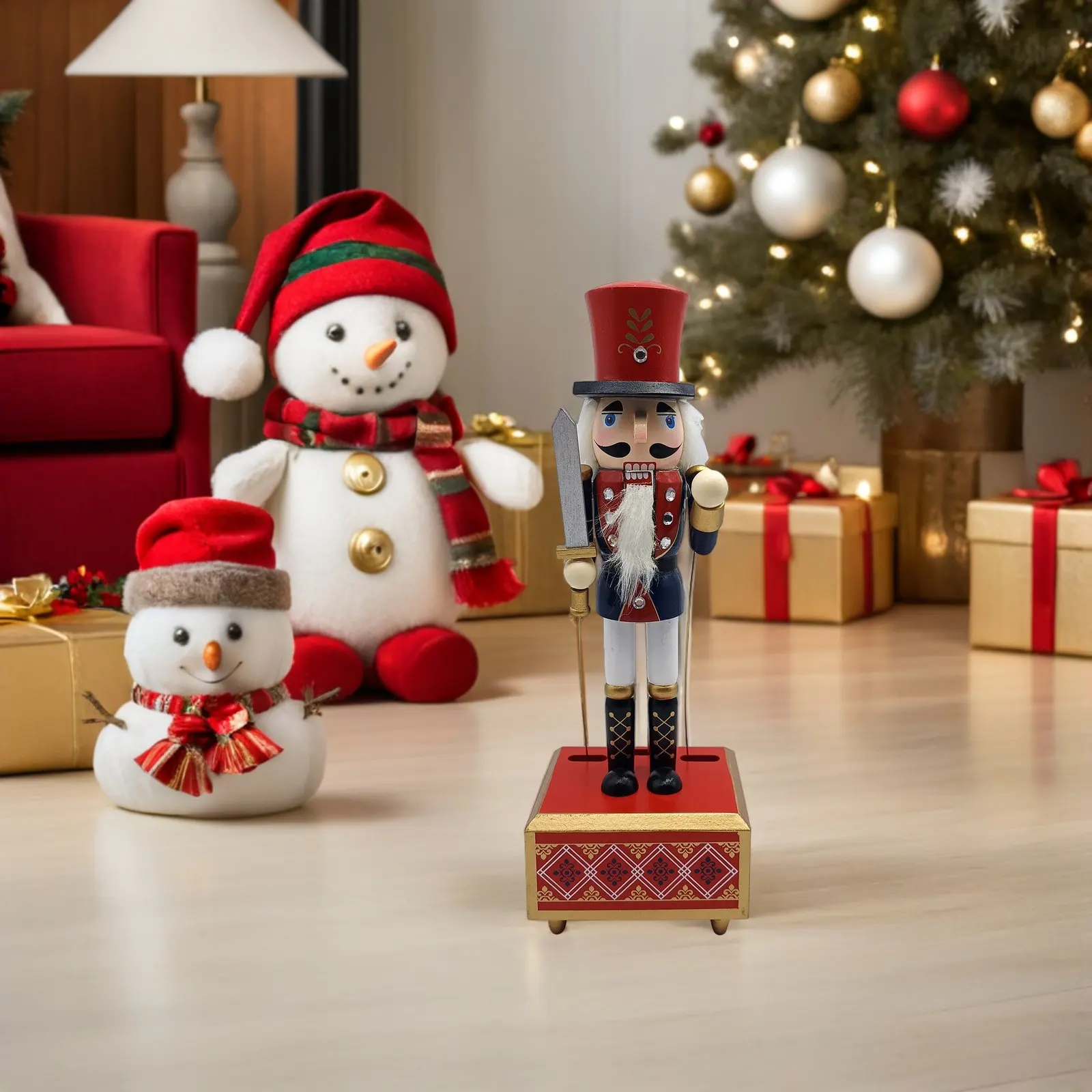 Nutcracker Music Box Wooden Clockwork Holiday Nutcracker Soldier Wind Up Musical Christmas Party Decorations Nutcrackers Figures